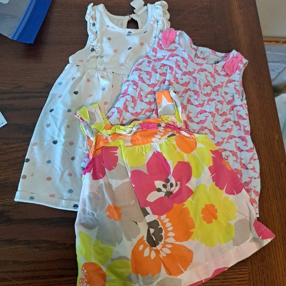 Baby Girl Dress Bundle 6-9M Carter's H&M Floral Polka Dot Dolphin 3 Piece Set